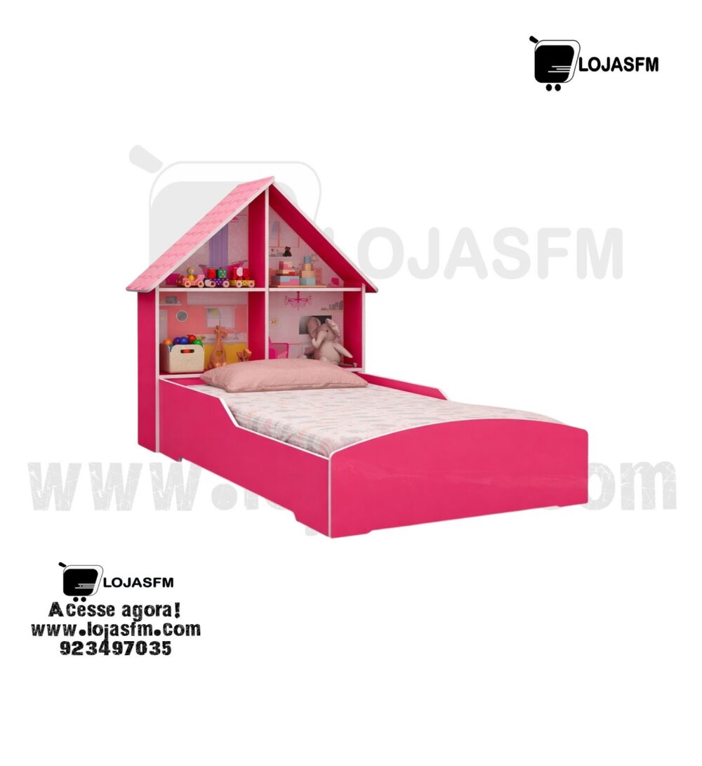 Cama Infantil Casinha Rosa 190x90 com Prateleiras – Design Moderno (Sem Colchão) com Entrega e Montagem - Image 1