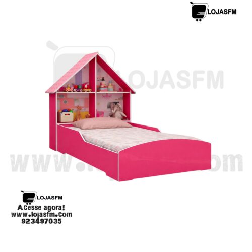 Cama Infantil Casinha Rosa 190x90 com Prateleiras – Design Moderno (Sem Colchão) com Entrega e Montagem