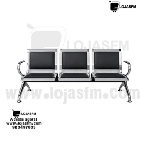 Cadeira de Espera Tripla em Metal com Assento Estofado – Alta Resistência para Escritórios e Recepção