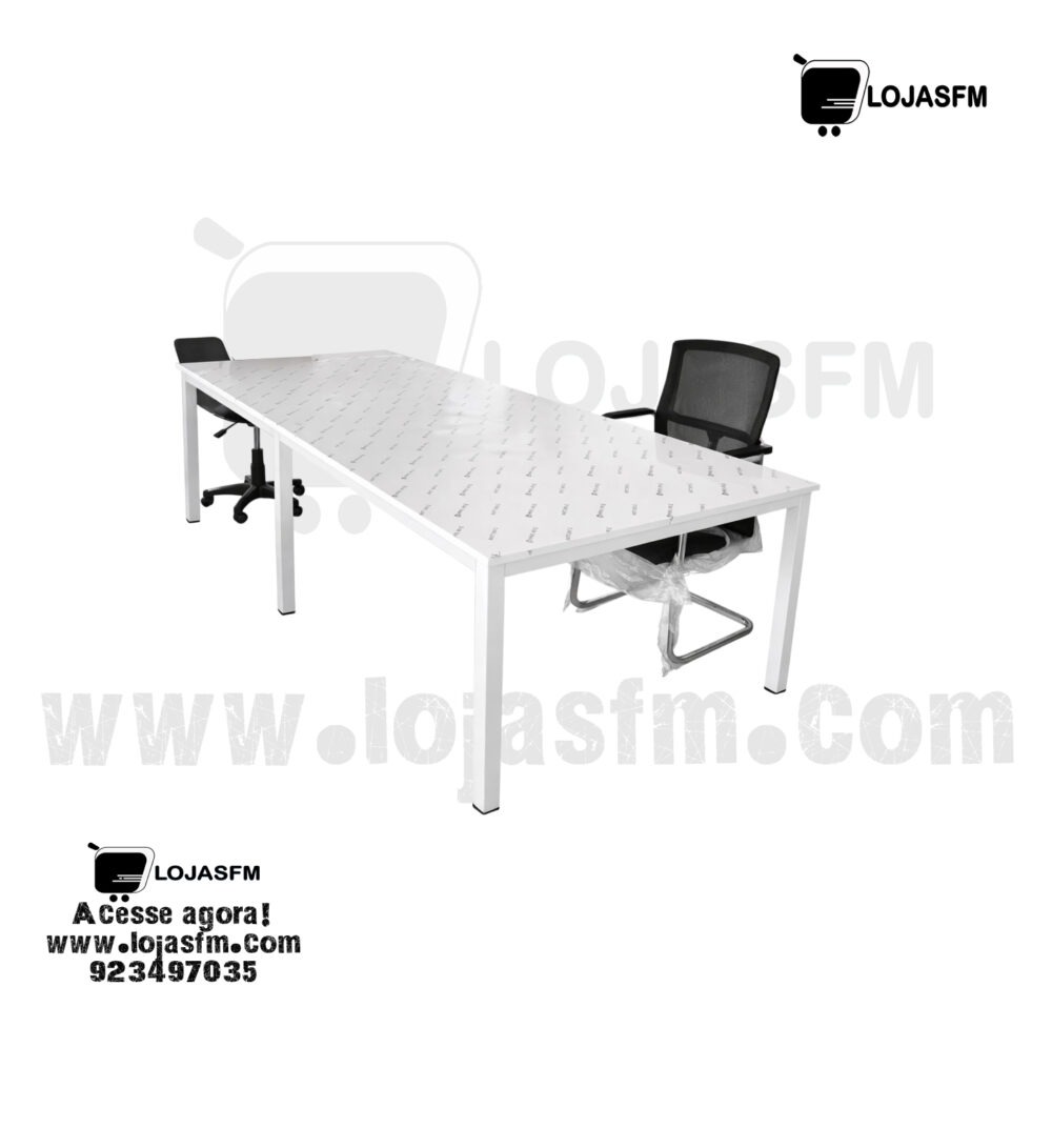 Mesa Branca 240x120cm com Tampo em Madeira Lisa e Estrutura Metálica - Image 2