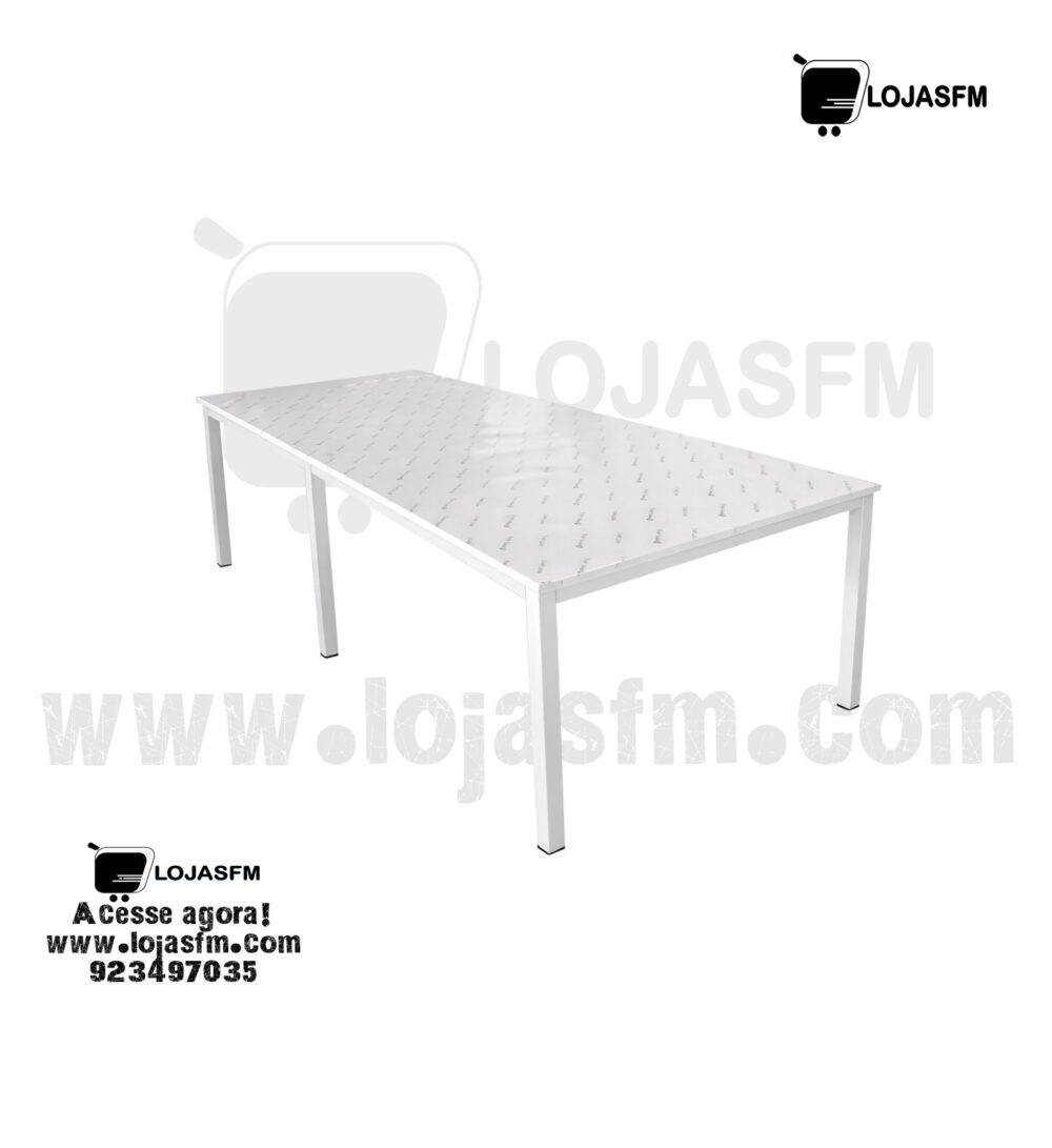Mesa Branca 240x120cm com Tampo em Madeira Lisa e Estrutura Metálica - Image 1