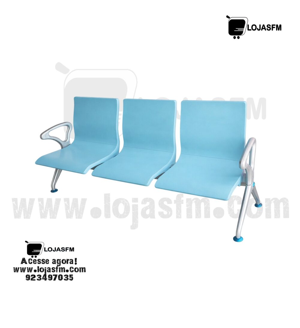 110 Cadeira de Espera 3 Lugares Azul com Estrutura Metálica – Cadeira Longarina Moderna - Image 1