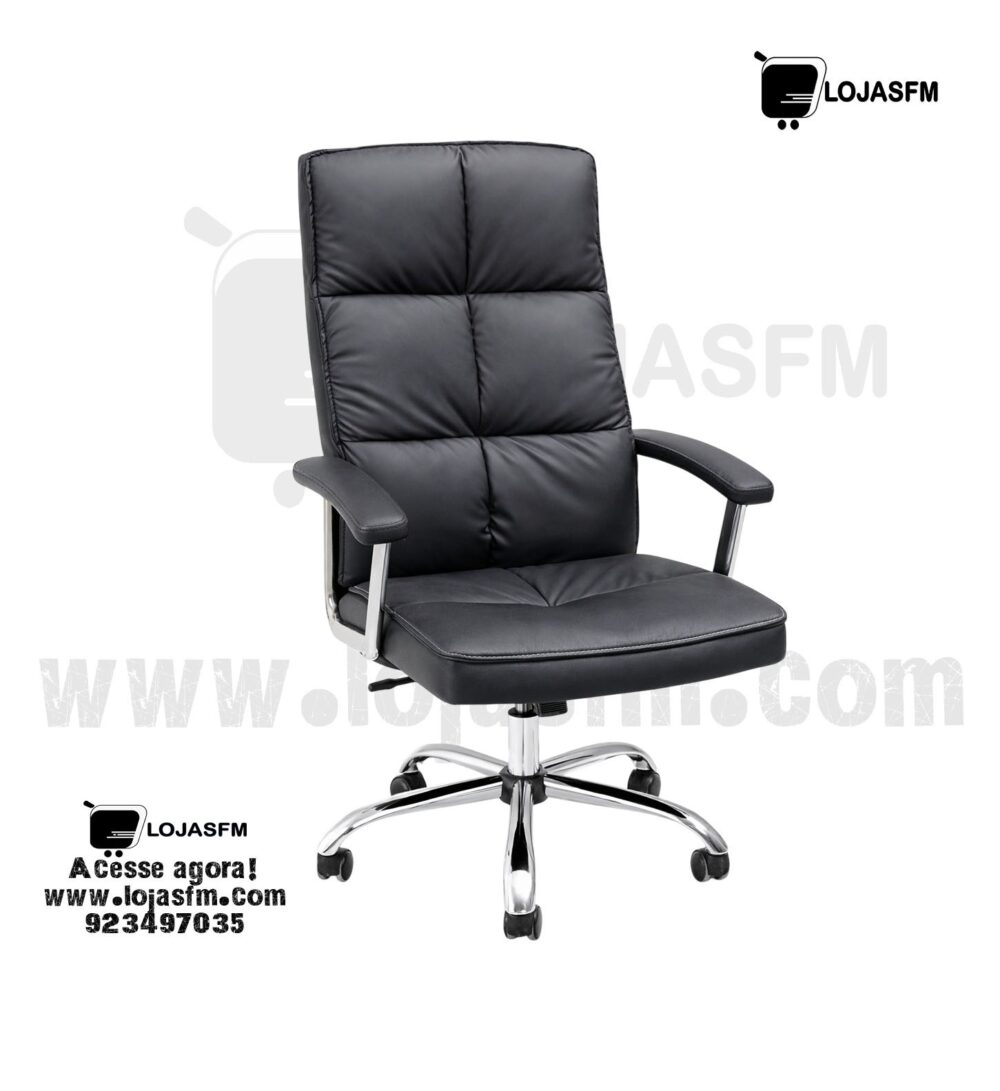 Cadeira giratoria de Escritório Executiva Ergonómica em Couro Sintético com Rodas e Ajuste de Altura - Image 1