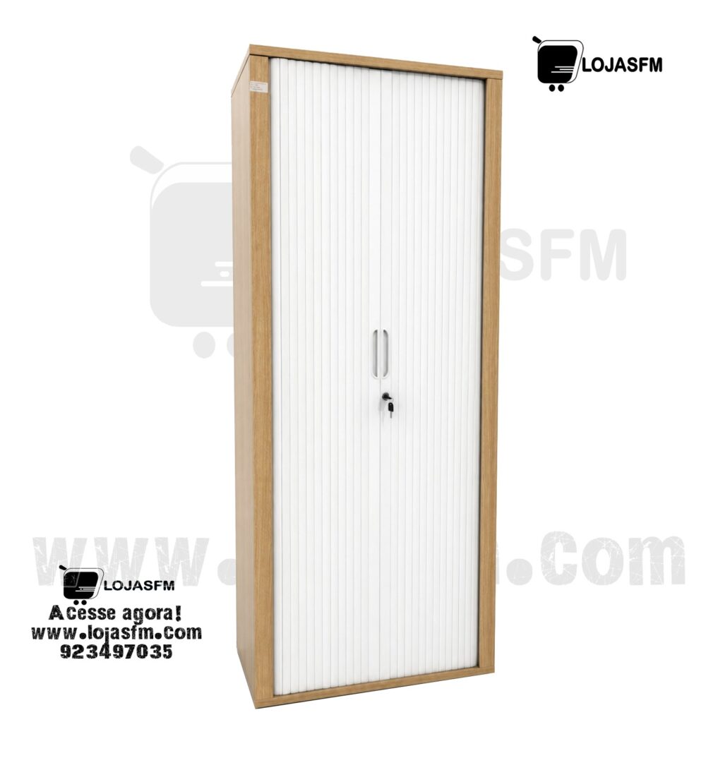 Armário de Escritório 200x100x39 cm com Porta Persiana Branco e Estrutura em Madeira - Image 1