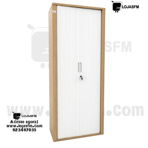 Armário de Escritório 200x100x39 cm com Porta Persiana Branco e Estrutura em Madeira