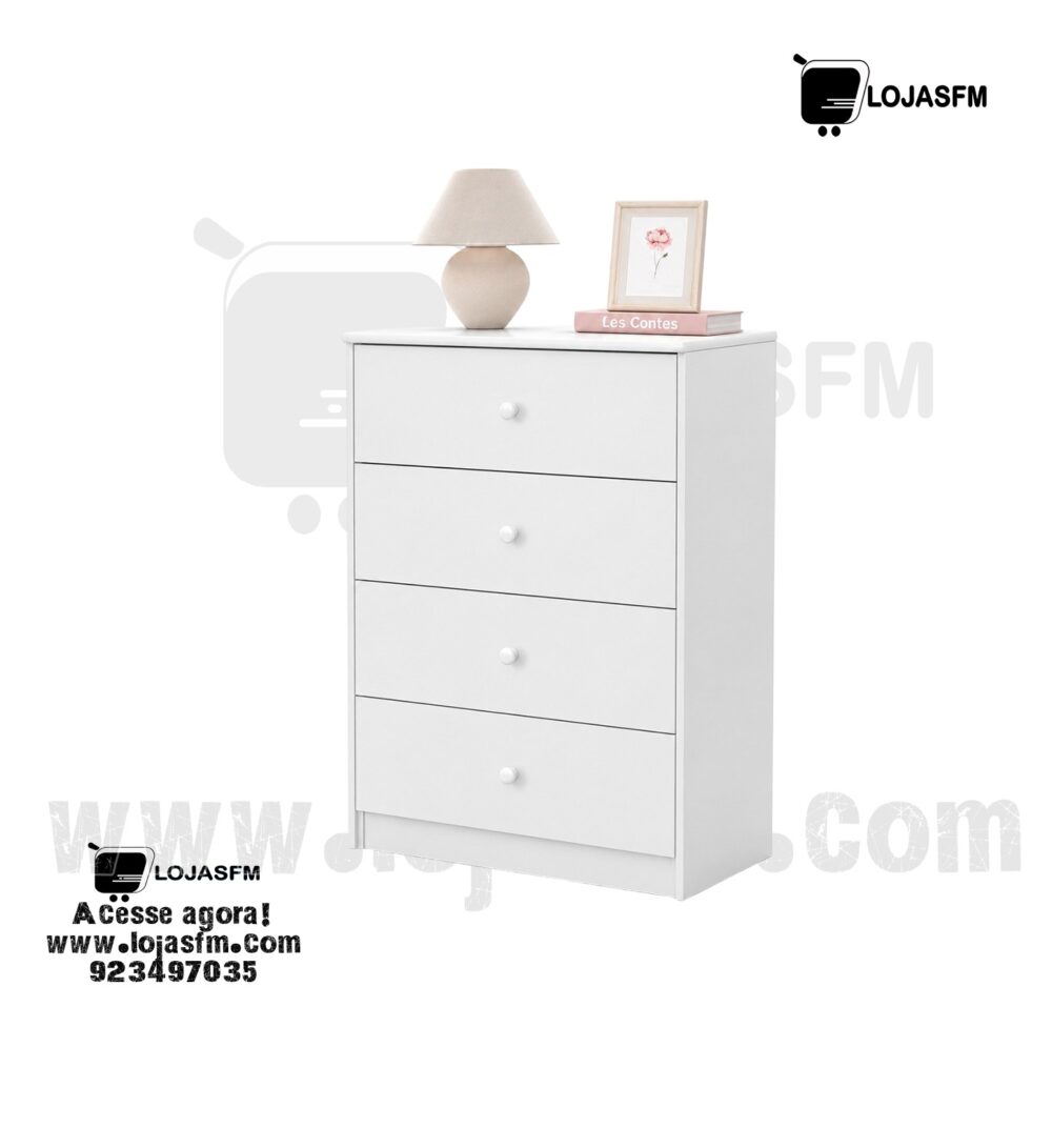 Cômoda Infantil de 4 Gavetas em Acabamento Branco – Entrega e Montagem Incluídas - Image 1