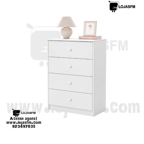 Cômoda Infantil de 4 Gavetas em Acabamento Branco – Entrega e Montagem Incluídas