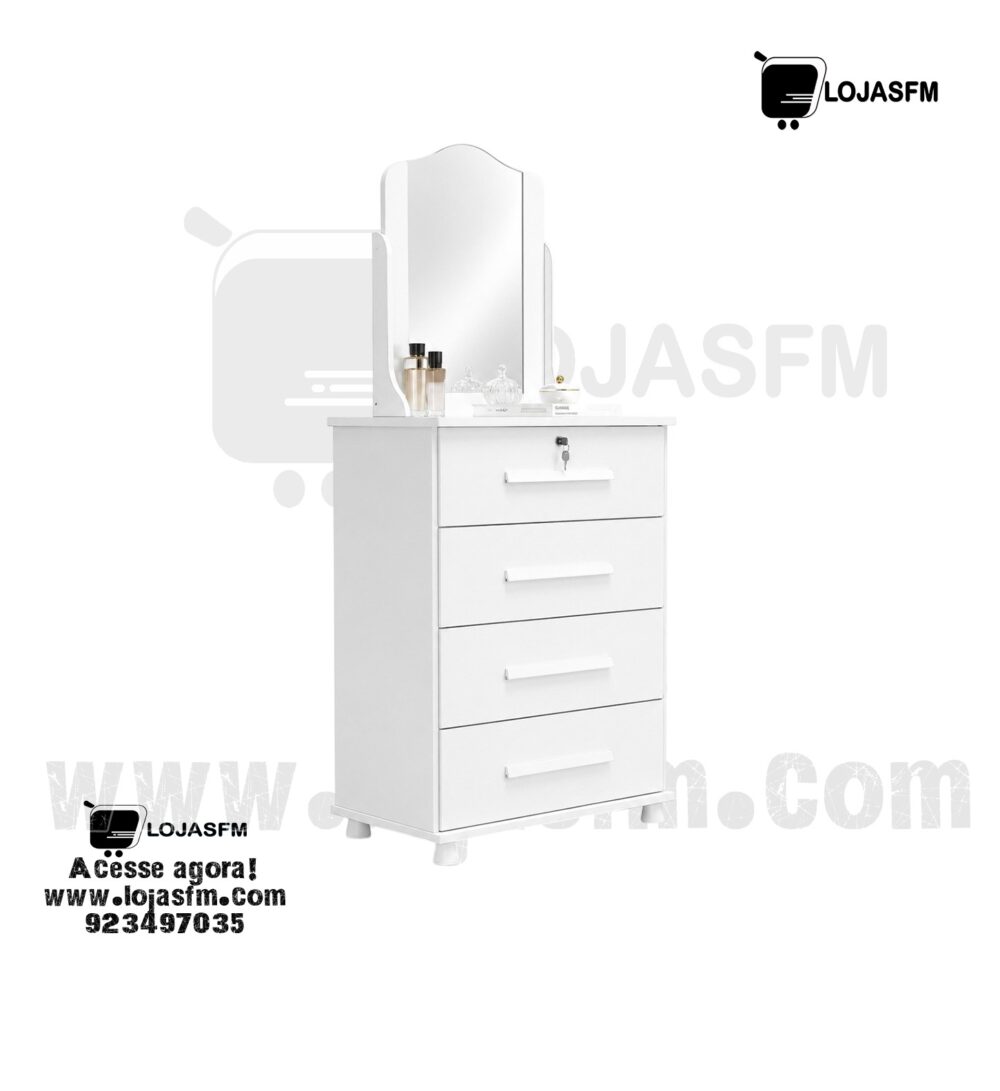 Cômoda com Espelho e 4 Gavetas em Acabamento Branco – Entrega e Montagem Incluídas - Image 1