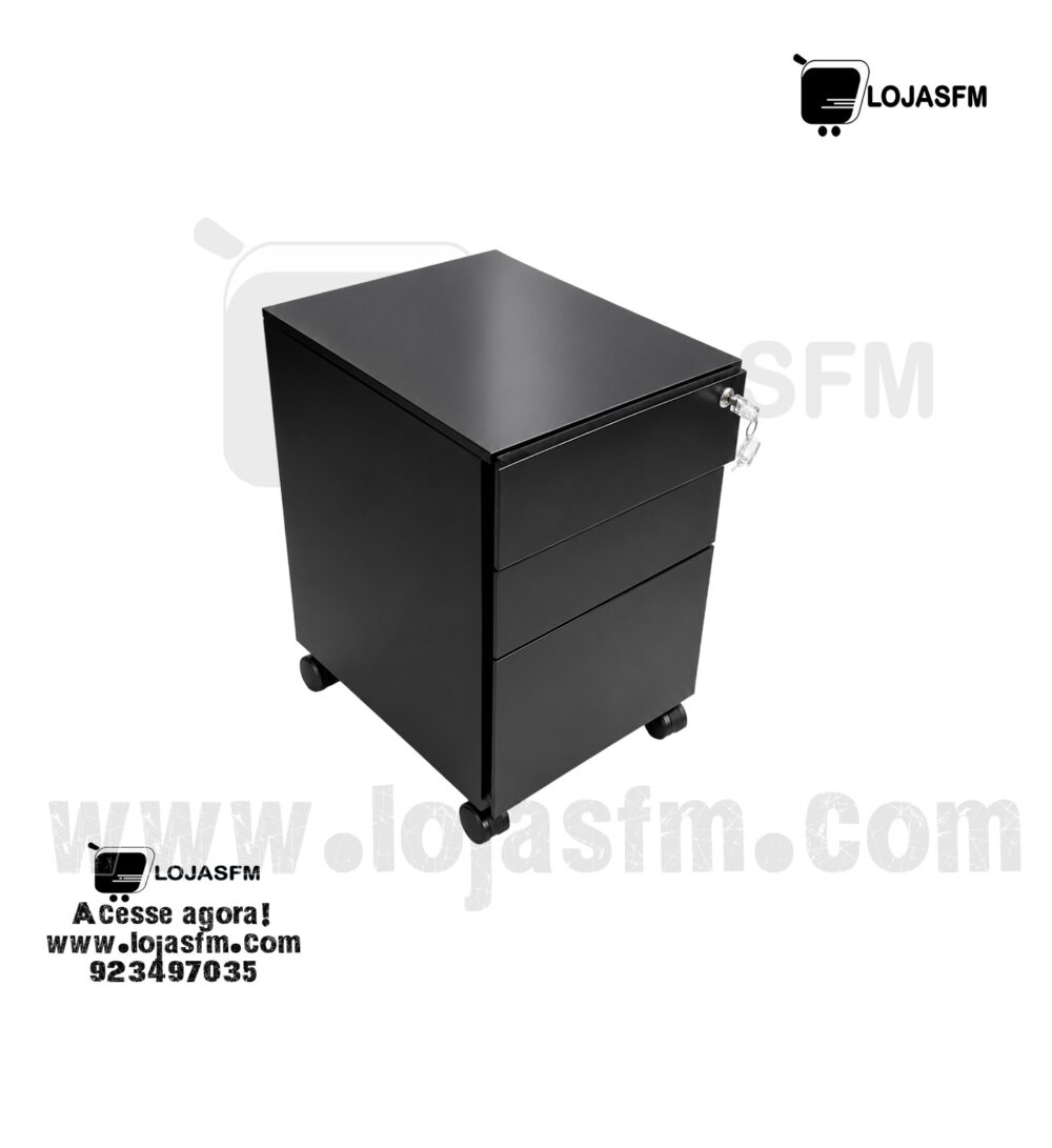 13 Bloco de gaveta com rodas Metálico para Escritório com 3 Gavetas e Chave – Preto - Image 1
