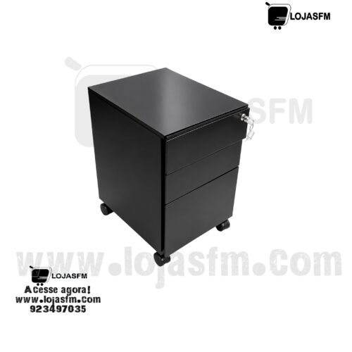 Bloco de gaveta com rodas Metálico para Escritório com 3 Gavetas e Chave – Preto