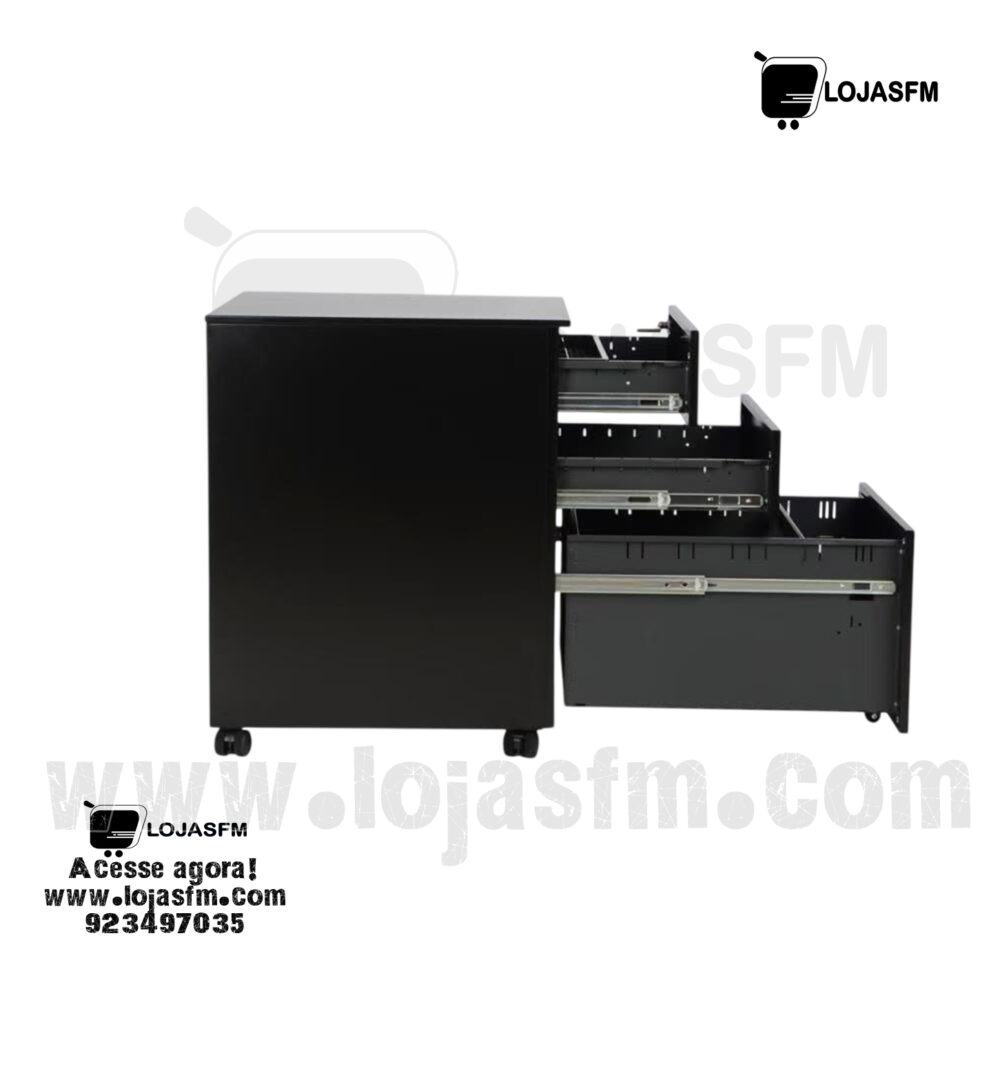 Bloco de gaveta com rodas Metálico para Escritório com 3 Gavetas e Chave – Preto - Image 2