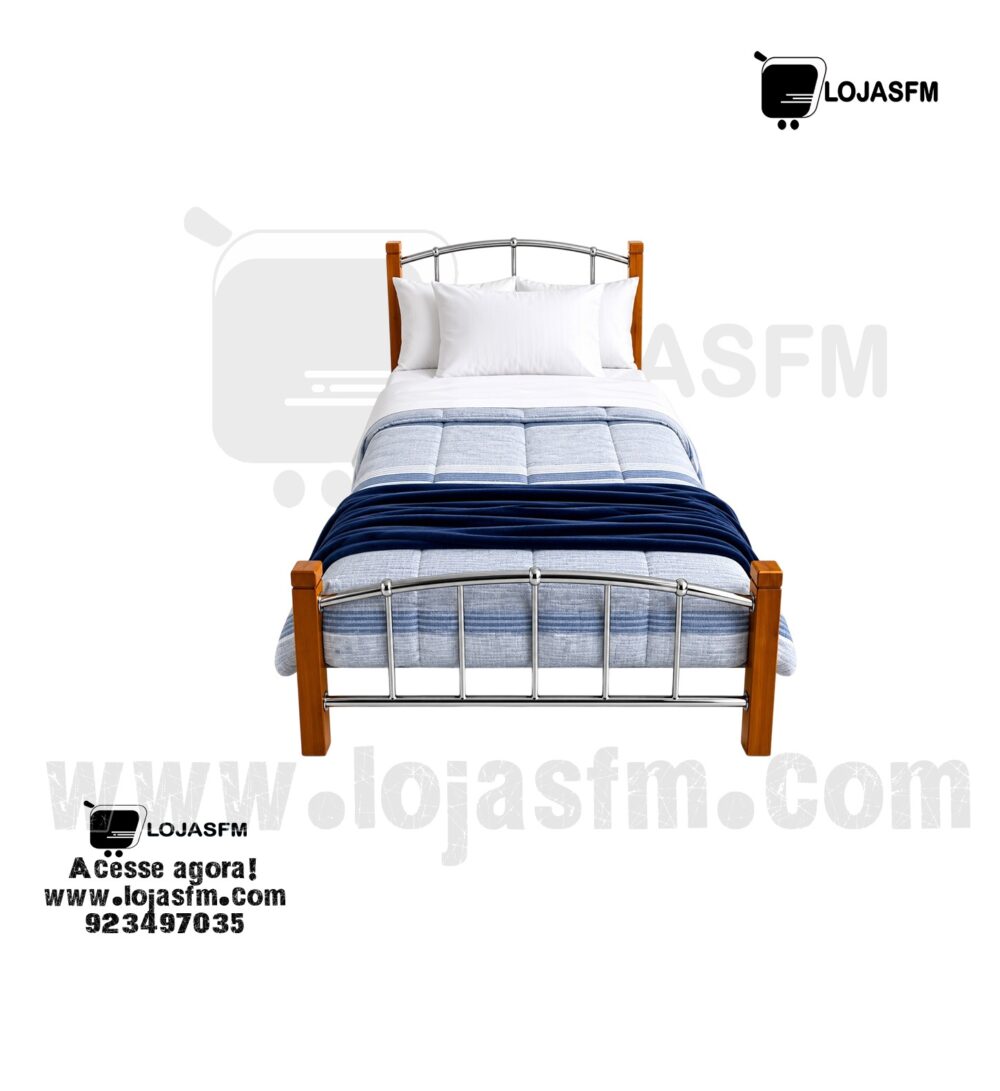 Cama de Solteiro Madeira e Metal 190x90 cm – Design Moderno e Resistente - Image 1