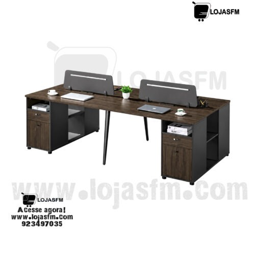 Estação de Trabalho para 4 Pessoas com Gaveteiros e Divisória | Mesa de Escritório Dupla