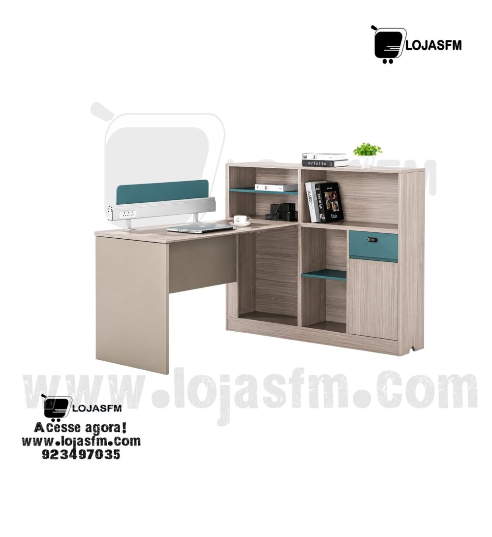 Mesa de Receção com Balcão Integrado e Prateleiras | Balcão de Atendimento para Escritório - Image 1