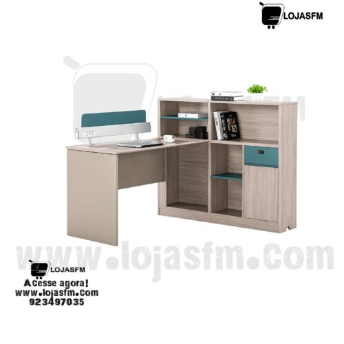 Mesa de Receção com Balcão Integrado e Prateleiras | Balcão de Atendimento para Escritório