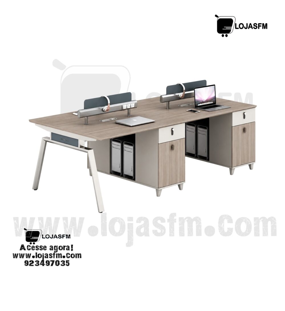 Estação de Trabalho para 4 Pessoas com Gaveteiros e Divisórias | Mesa de Escritório Corporativa - Image 1