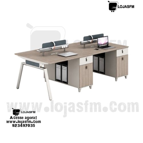 Estação de Trabalho para 4 Pessoas com Gaveteiros e Divisórias | Mesa de Escritório Corporativa