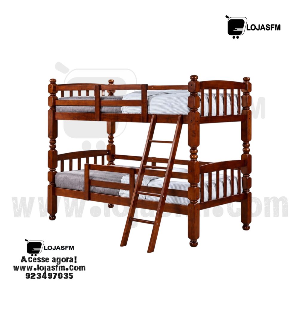 Beliche de Madeira Maciça 190x90 com Escada e Proteção | Cama Dupla Infantil e Juvenil - Image 1