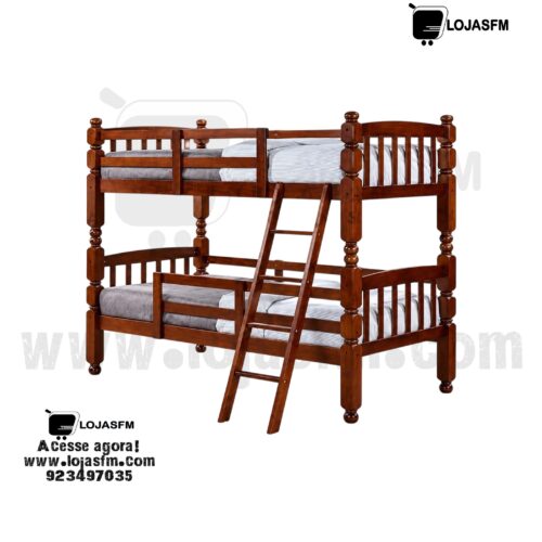 Beliche de Madeira Maciça 190x90 com Escada e Proteção | Cama Dupla Infantil e Juvenil