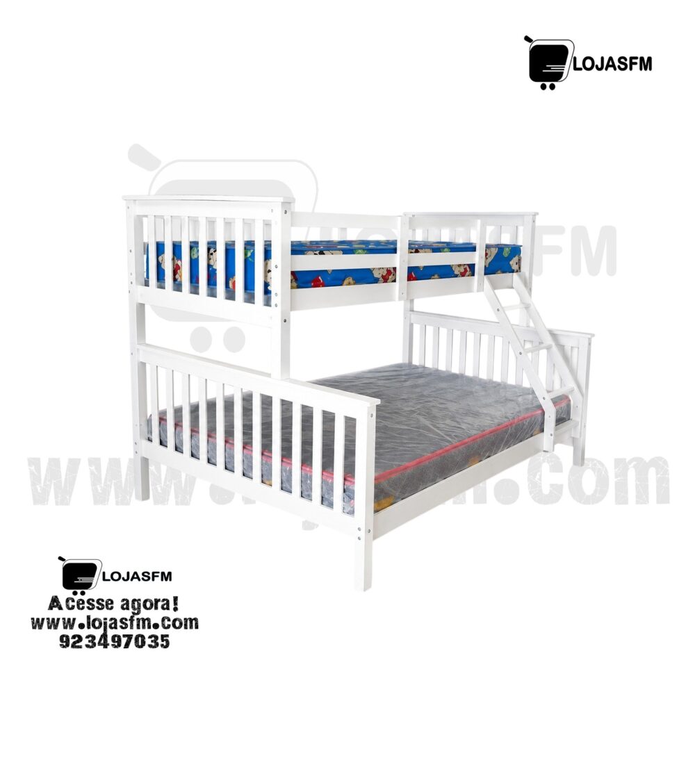 Beliche Infantil em Madeira Branco – Cama Superior 190x90cm e Inferior 190x140cm | Sem Colchão - Image 1