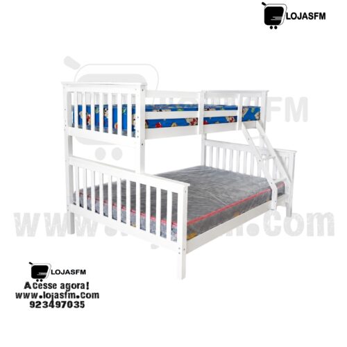 Beliche Infantil em Madeira Branco – Cama Superior 190x90cm e Inferior 190x140cm | Sem Colchão