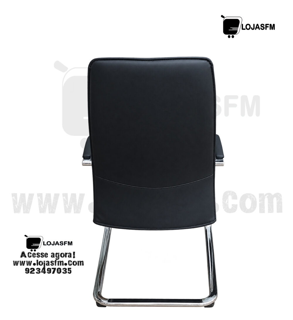 Cadeira de Escritório Fixa com Braços, Estofada em Preto e Estrutura Cromada - Image 3